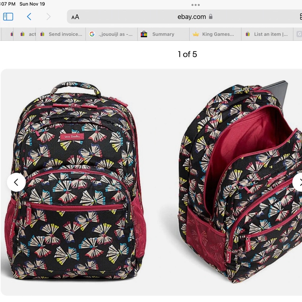 NEW VERA BRADLEY LIGHTEN UP ESSENTIAL LARGE BACKPACK IN ART BUTTERFLIES